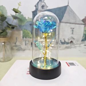 Crystal Galaxy Rose in Plastic Dome with LED Light - Blue (S)