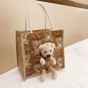 Cute Casual Bear Tote Bag -Brown Bear Pattern