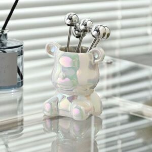 1 Set Stainless Steel Fruit Fork Ceramic Bear Base