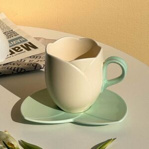 White Tulip Ceramic Mug with Leaf Plate (Tall)