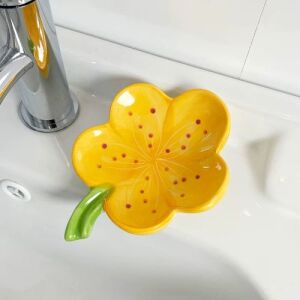 Flower -Shaped Ceramic Soap Dish Yellow