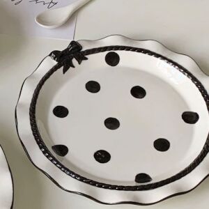 Cute Pastel Ribbon Polka Dots Ceramics Plate 8 inch Black&White