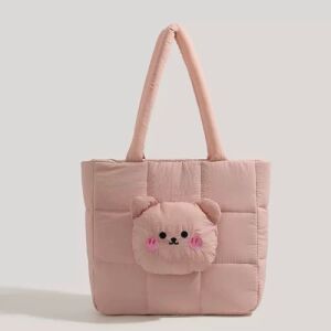 Cute Bear Applique Quilted Nylon Tote Bag - Pink