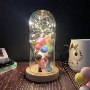 Romantic Balloon in Glass Dome with LED Light - Couple