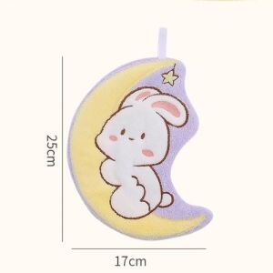 Cute Bunny Cartoon Soft Hanging Hand Towel - Moon Purple