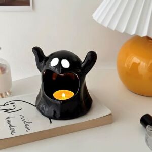 Multi Purpose Cute Ceramic Ashtray/Tealight Holder - Cute Ghost Black