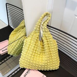 Bubble Quilted Tote Bag - Lime Green