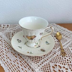 Garden Whispers Porcelain Tea Cup Set -Butterfly White