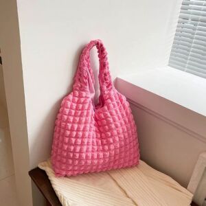 Bubble Quilted Tote Bag - Bright Pink