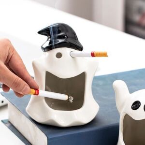 Multi Purpose Cute Ceramic Ashtray/Tealight Holder - Cute Ghost with Hat