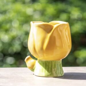 Tulip-Shaped Ceramic Container Yellow