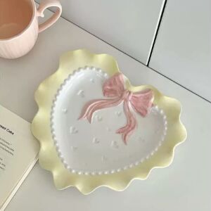 Cute Pastel Bow Heart Plates - Yellow