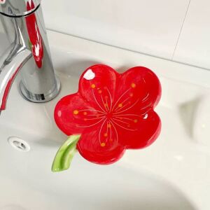 Flower -Shaped Ceramic Soap Dish Red