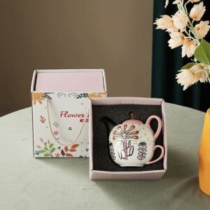 Retro Ceramic Single Serve Tea Set with Gift Box -Pink