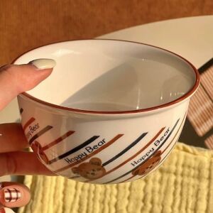 Happy Bear Cute Paint Bowl - Diagonal Striped Bear