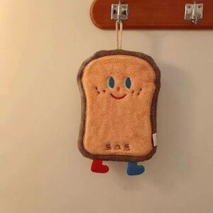 Cute Food Shape Cartoon Soft Hanging Hand Towel - Toast