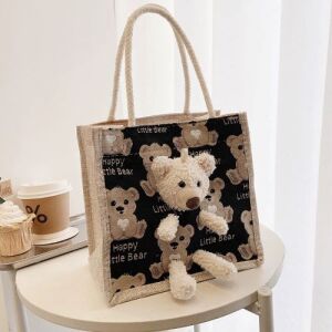 Cute Casual Bear Tote Bag -Black Bear Pattern