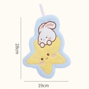 Cute Bunny Cartoon Soft Hanging Hand Towel - Star Blue