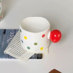 Cute Ins Style Polka Dot Ball Handle Ceramic Mug