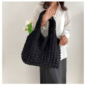 Bubble Quilted Tote Bag - Black