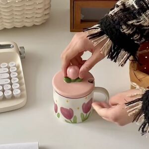 Tulip Ceramic Mug with Lid Pink