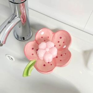 Flower -Shaped Ceramic Soap Dish Pink