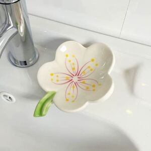 Flower -Shaped Ceramic Soap Dish White