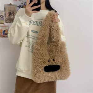 Funny Shaggy Plush Tote Bag - Brown