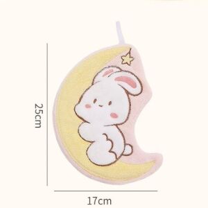 Cute Bunny Cartoon Soft Hanging Hand Towel - Moon Pink