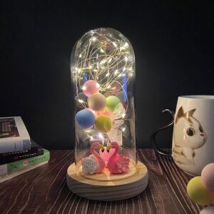 Romantic Balloon in Glass Dome with LED Light - Flamingos