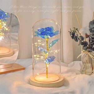 Crystal Galaxy Rose in Plastic Dome with LED Light - Blue (L)