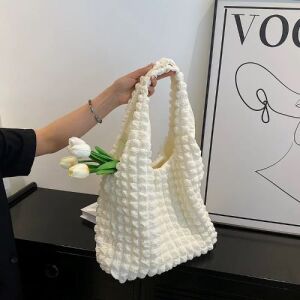 Bubble Quilted Tote Bag - White