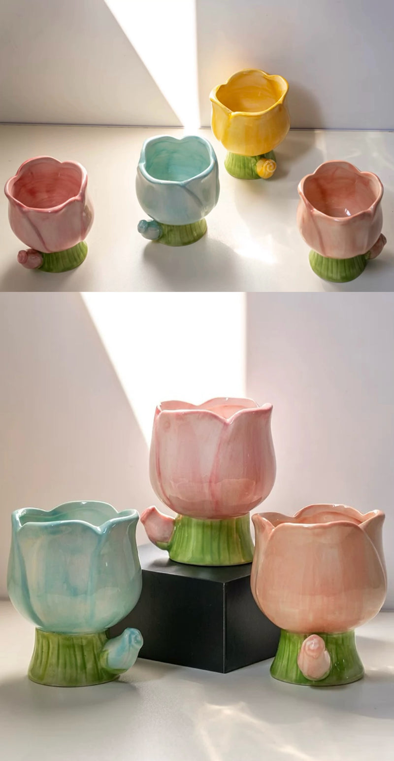 Tulip-Shaped Ceramic Container Yellow