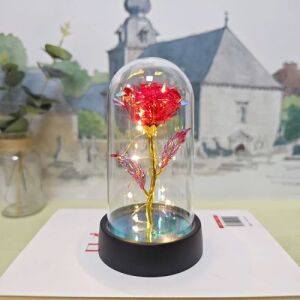 Crystal Galaxy Rose in Plastic Dome with LED Light - Red (S)