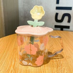 Petal Lid with Floral Print Clear Cup - Pink (Spoon Not Included)