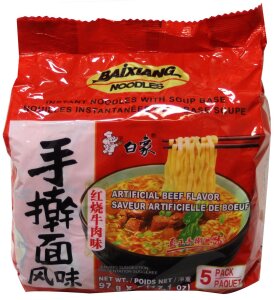 Baixiang Instant Noodle, Roasted Beef, Familly 5 Pack,485g