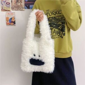 Funny Shaggy Plush Tote Bag - White