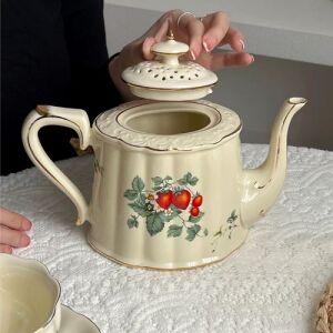 Garden Whispers Porcelain Tea Pot -Strawberry Ivory
