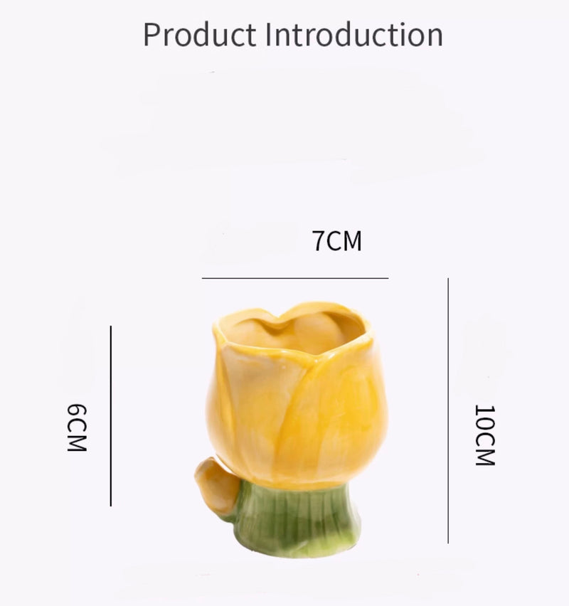 Tulip-Shaped Ceramic Container Yellow