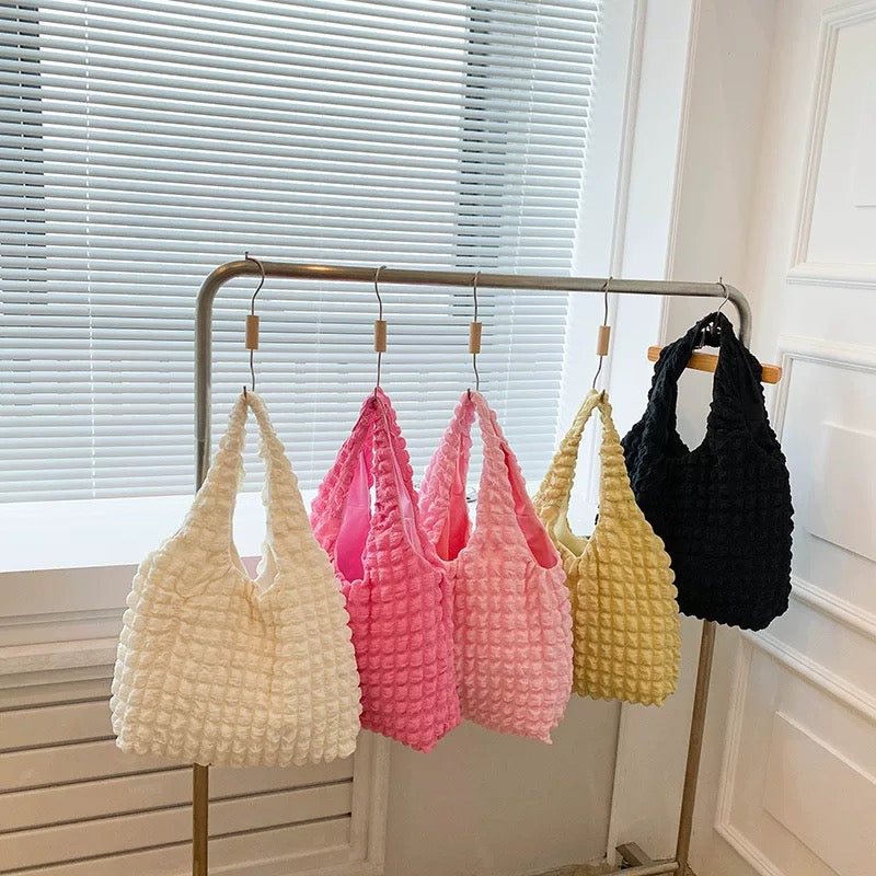 Bubble Quilted Tote Bag - Light Pink