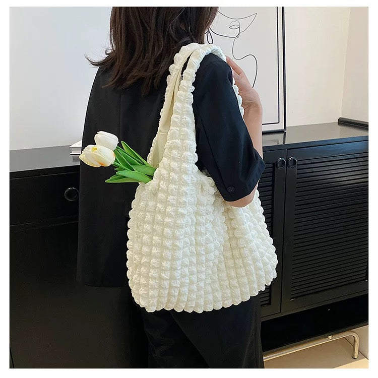 Bubble Quilted Tote Bag - White