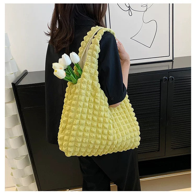 Bubble Quilted Tote Bag - Lime Green