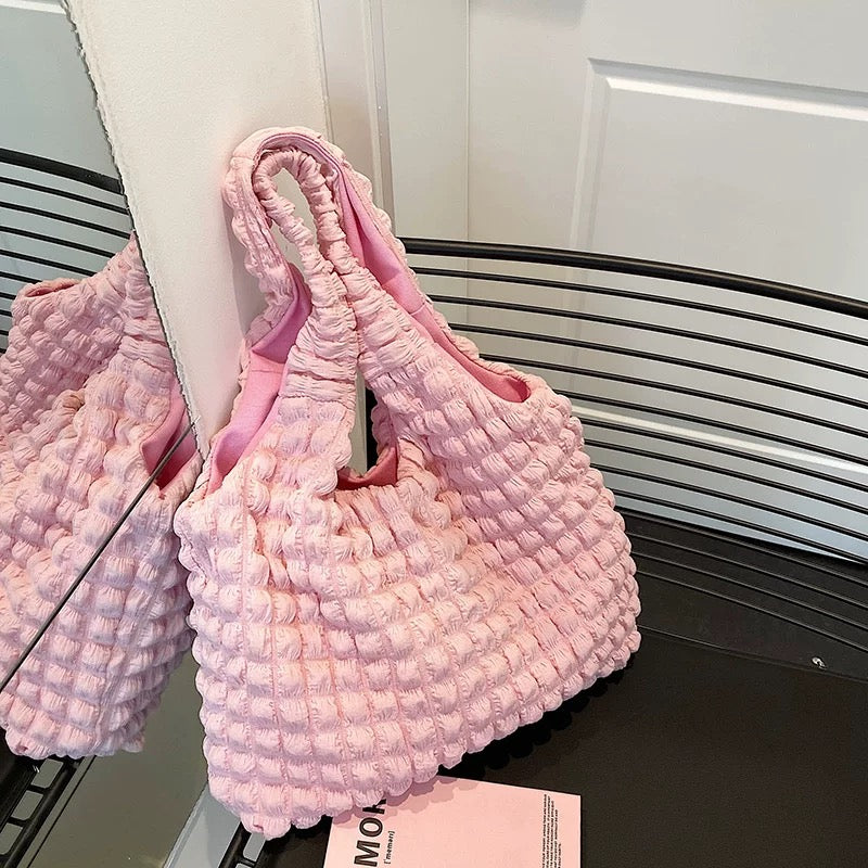 Bubble Quilted Tote Bag - Light Pink