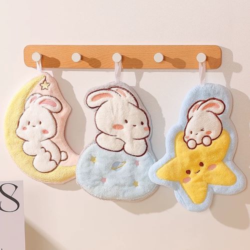 Cute Bunny Cartoon Soft Hanging Hand Towel - Moon Purple