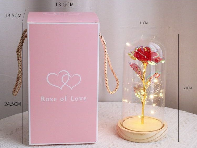 Crystal Galaxy Rose in Plastic Dome with LED Light - Pink (L)