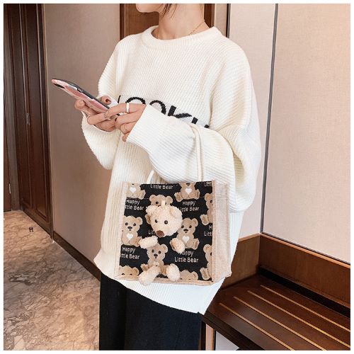 Cute Casual Bear Tote Bag -Black Bear Pattern