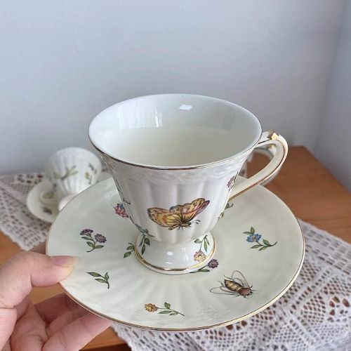 Garden Whispers Porcelain Tea Cup Set -Butterfly White