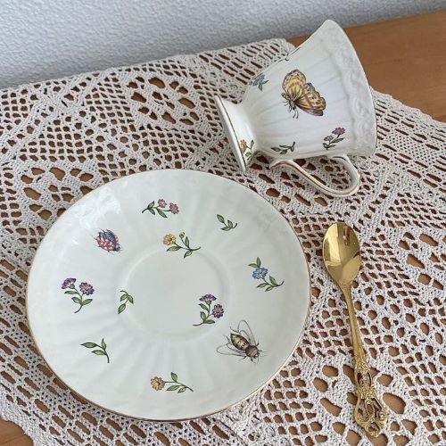 Garden Whispers Porcelain Tea Cup Set -Butterfly White