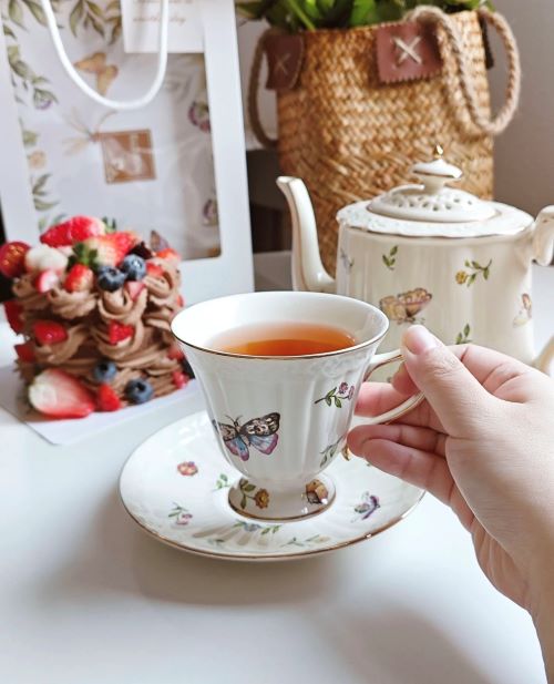 Garden Whispers Porcelain Tea Cup Set -Butterfly Ivory