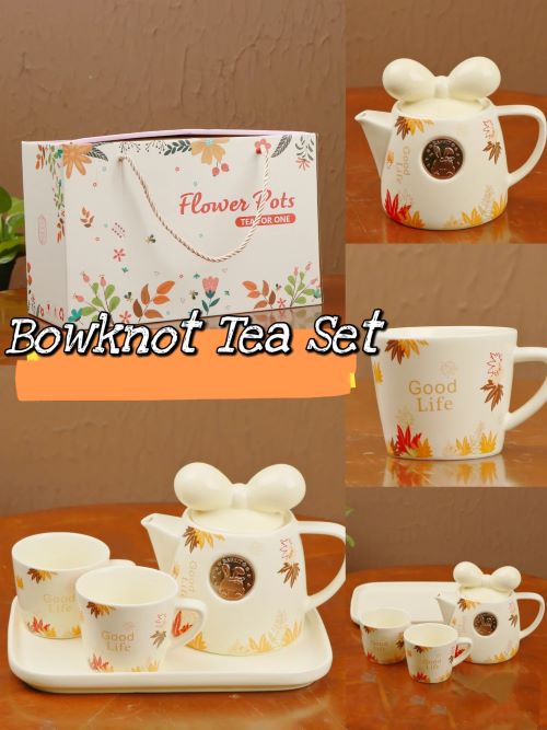 Maple Bowknot Tea Set with Gift Box - Ivory